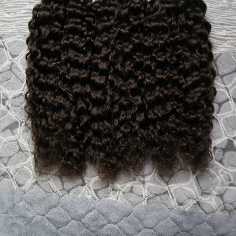 Estensioni capelli di fusion prebonded Kinky Ricci 300g / Fili Keratin Stick I Supta Brasiliana Prebondata Capelli umani Estensioni # 2 Darkest Brown