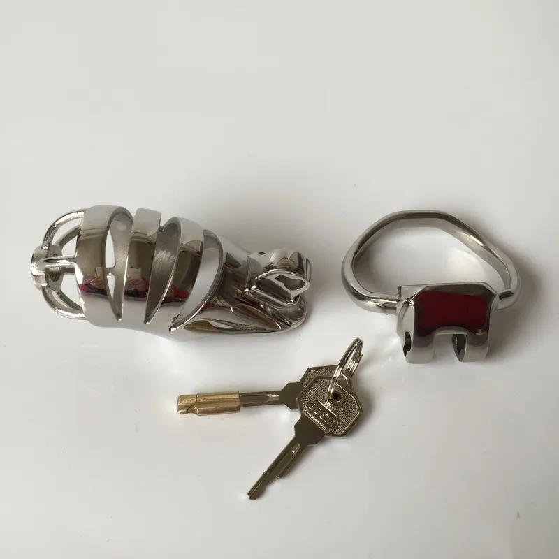 2018Latest Design Ze Stali Nierdzewnej Mężczyzna Chastity Urządzenie Dorosłych Cock Cage z krzywej Cock Ring Bdsm Sex Zabawki Chastity Pas Zapobiegaj masturbacji