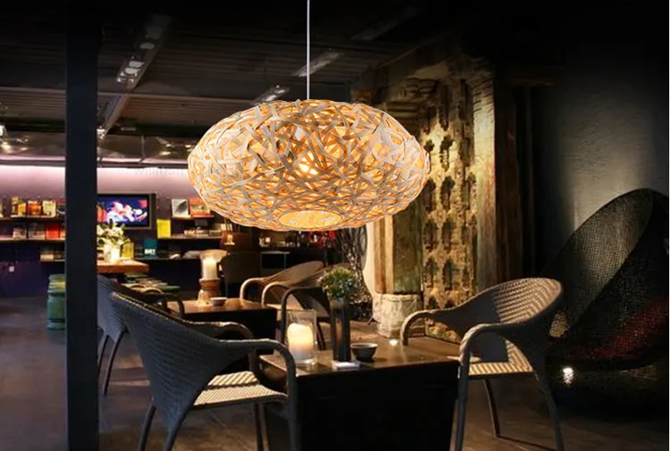 Handgjorda bambu hänge lampa fågel boet hem sovrum hotell matsal restaurang hand stickad suspension hängande ljus