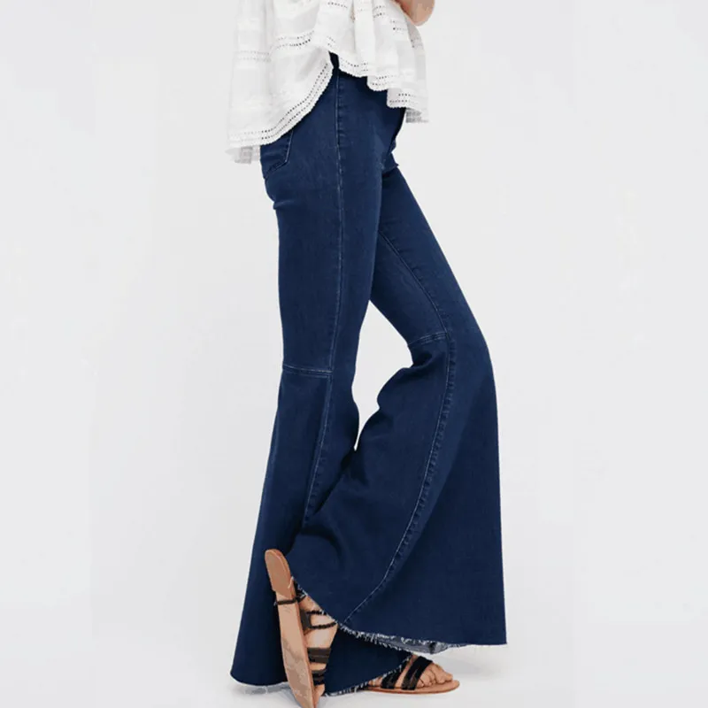2018 Fall Women Jeans Vintage high waist Elastic Denim Flare pants Sexy Skinny Full length Streetwear Female Jeans trousers
