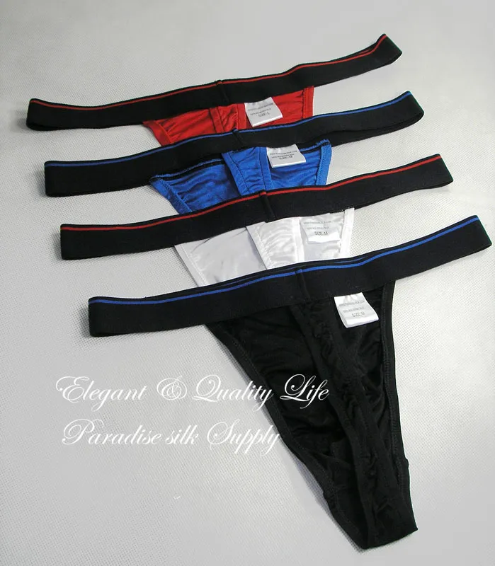 4 pares de ropa interior Sexy de punto de seda pura para hombre, Tanga, cintura elástica ancha, EE. UU. S M L XL