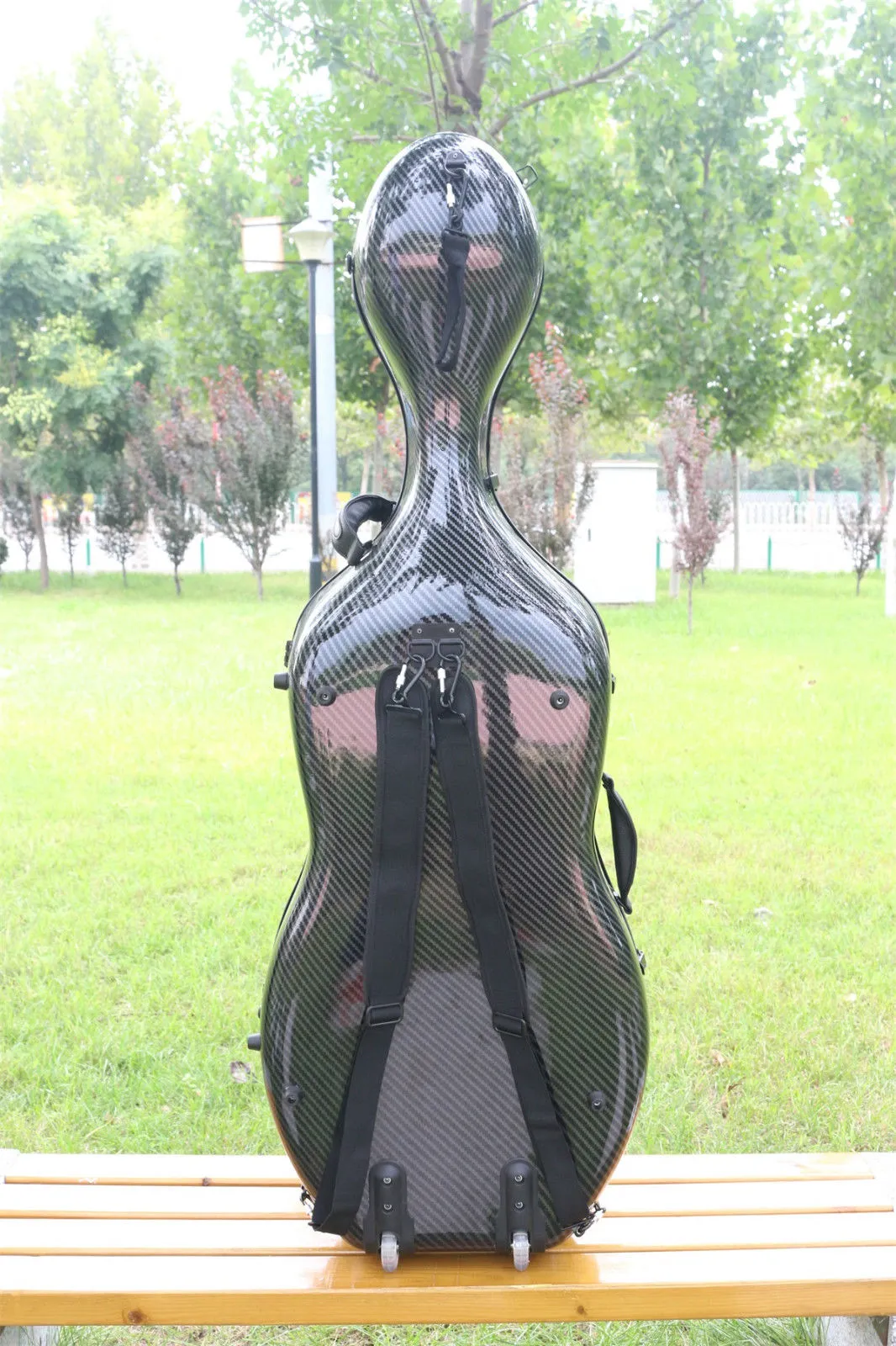 Custodia violoncello elettrico 4/4 Fibra di carbonio mista Strong Light Custodia rigida da 3,7 kg Colore nero Ruote full size