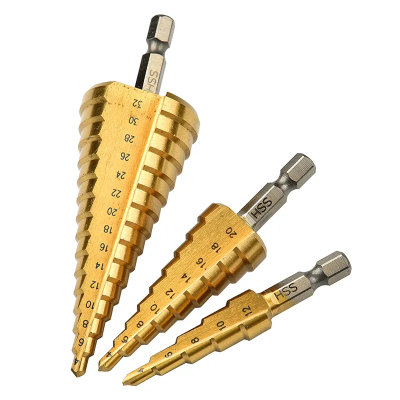 hex shank step drill bits set combo pata drilling tool steel plate high speed drill reamer chamfer deburring 4-32 4-20 4-12