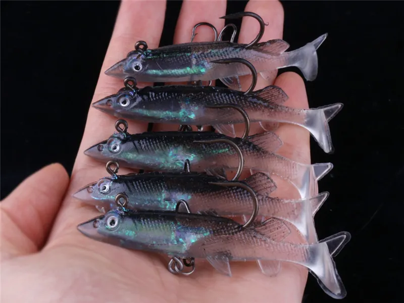 Nowa gumowa szkoda Realistyczna Ryba Przynęty Wędkarskie Słodkowodne 8 CM 11G Transparent Tail Soft Shad Vib Przynęty Jigs Hak