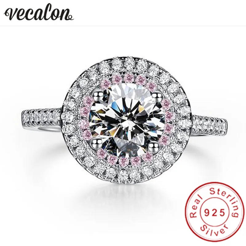 Vecalon Fashion 925 Sterling Silver Infinity ring pink & white 5A Zircon Cz Diamon Engagement wedding Band rings for women