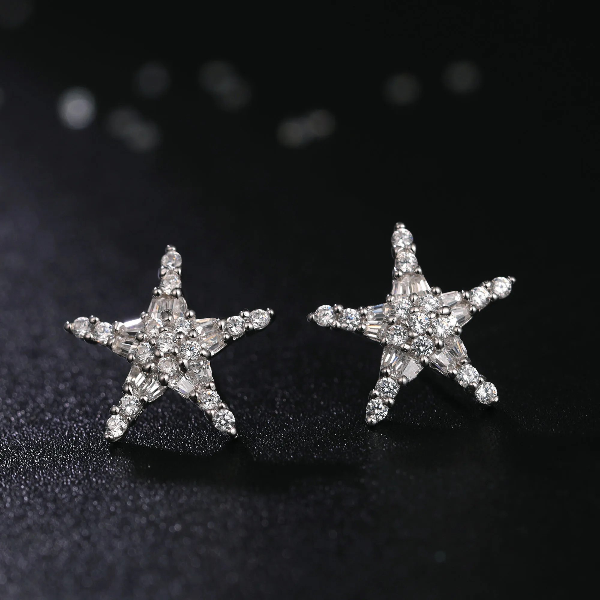 925 Sterling Silver Lovely Gothic Antique Snowflake Star Rhinestone Ear Stud Earrings for woman girl boucles d`oreille Fine Jewelry