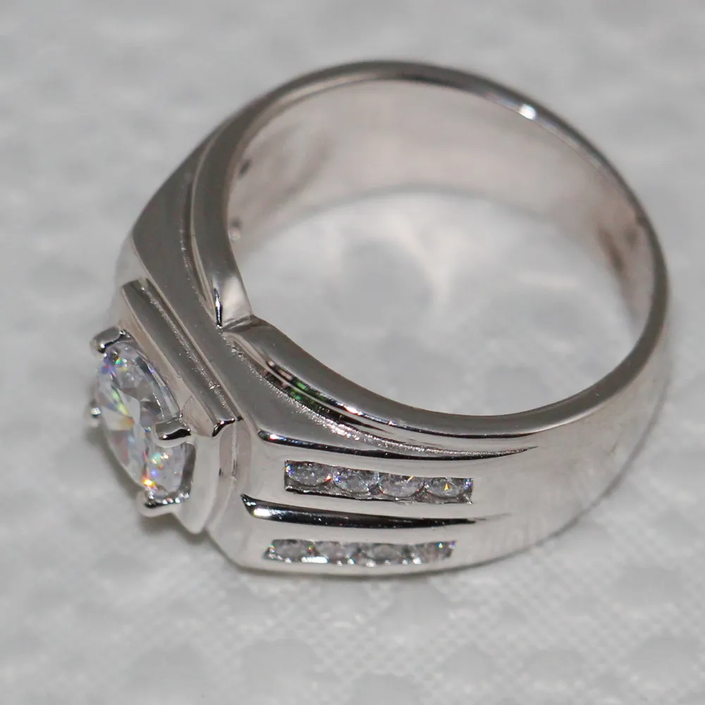 2016 Märke Mode Solitaire Man ring Gem 5A Zirkon sten 925 Sterling silver Förlovningsring för bröllopsring för män