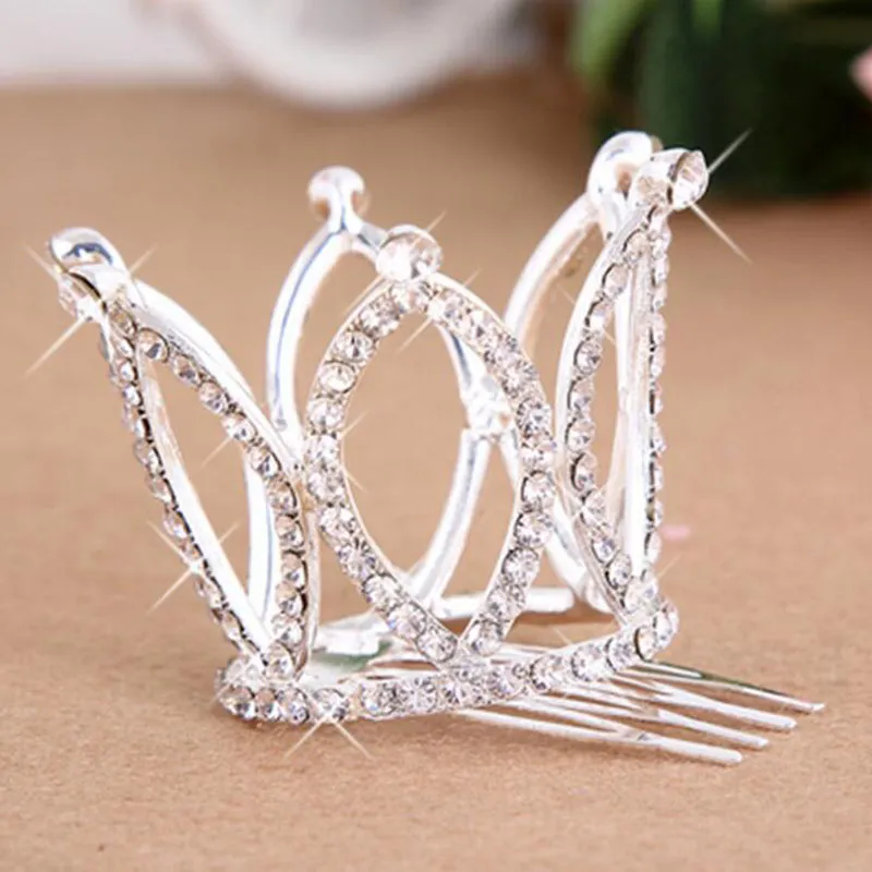 Nieuwe hete Mini Meisjes Rhinestone Crown Bridal Tiara Haar Kam Pin voor Bruiloft Gratis verzending