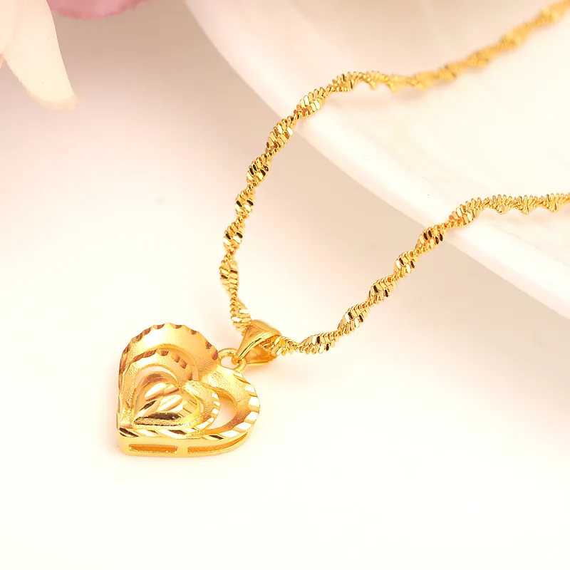 قلب مرتبط بالقلب ضعف العديد من قلادات القلب قلادة مجوهرات رومانسية 4 كيلو صفراء جميلة الذهب للمرأة هدية الزفاف صديقة زوجة الهدايا