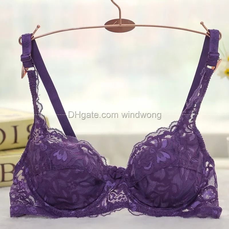 Buy Full Cup Thin Underwear Small Bra Plus Size Wireless Adjustable lace  Women's Bra Large Size Breast Cover C D Cup 1328 Purple Cup Size D Bands  Size 36 at