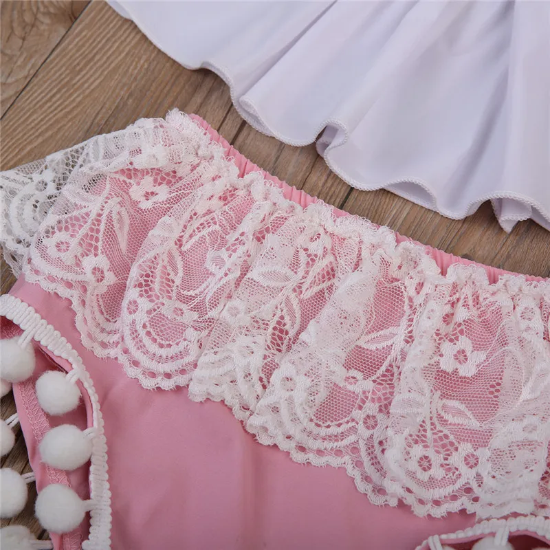 Neugeborenes Baby Mädchen Kleidung Sommer Säuglingskleidung Rüschen Tops + Spitze Quaste Shorts Unterteile + Stirnband 3-teiliges Baumwoll-Kind-Kleinkind-Mädchen-Outfit-Set