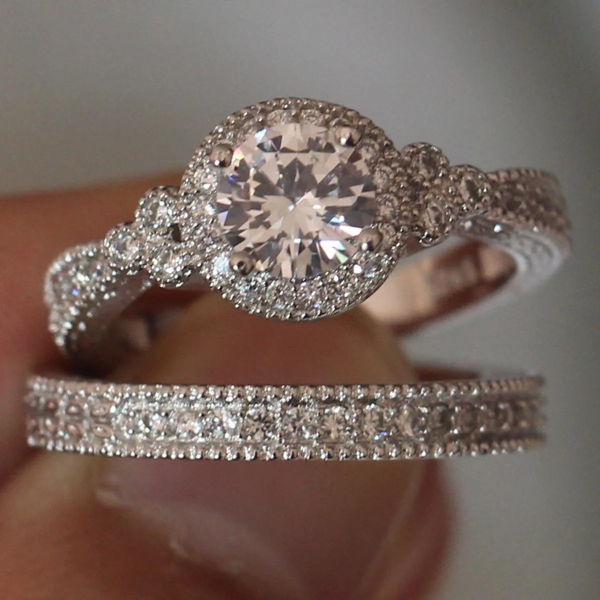 Choucong Nieuwe Collectie Paar Ringen zijn en haar Vintage Sieraden 925 Sterling Zilver Ronde Cut White Topaz CZ Diamond Dames Bridal Ring Set