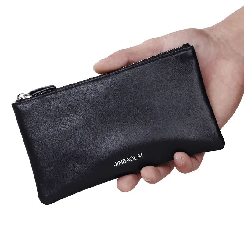 Haute qualité mode ultra mince sac de téléphone portable haut de marque grain peau de vache en cuir véritable longue pochette hommes portefeuilles