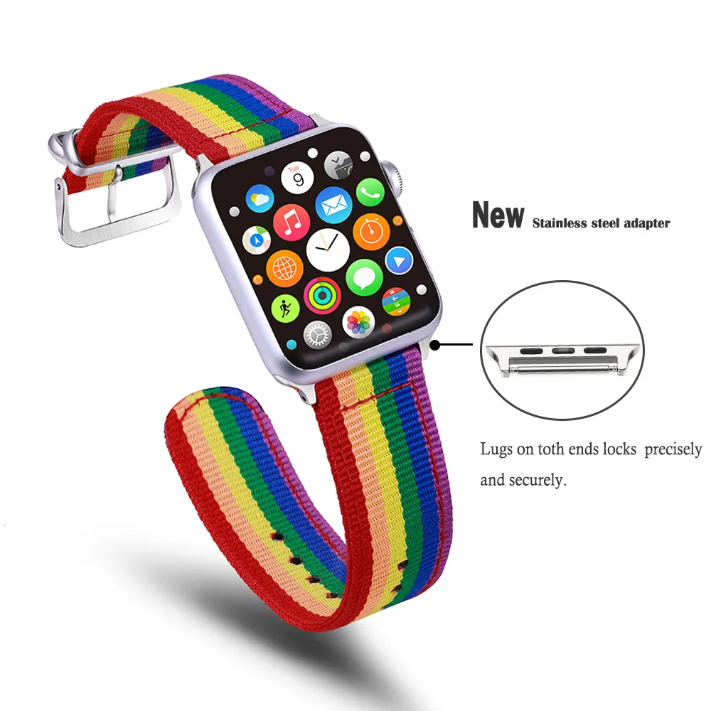 Pour Apple Watch bracelet arc-en-ciel bande LGBT iWatch série 6/5/4/3/2/1 bracelet tissage sangles Sport mode nylon unisexe