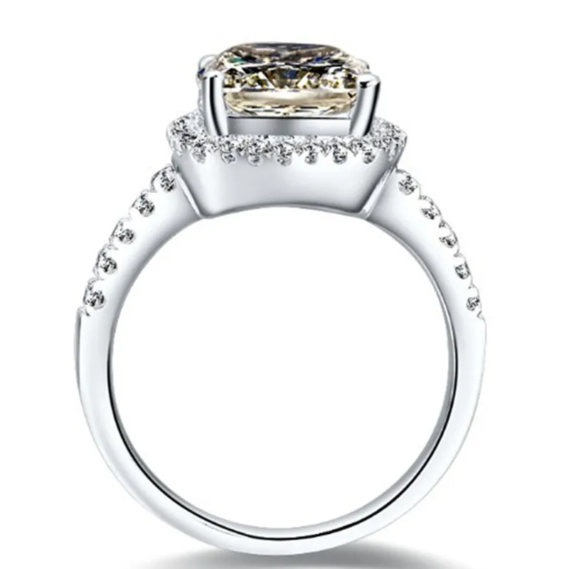 S925 6 6 mm 1 CT schönes Design Kissen synthetische Diamanten Verlobungsring Sterling Silber Versprechen Braut Hochzeit Weißgold Farbe266x