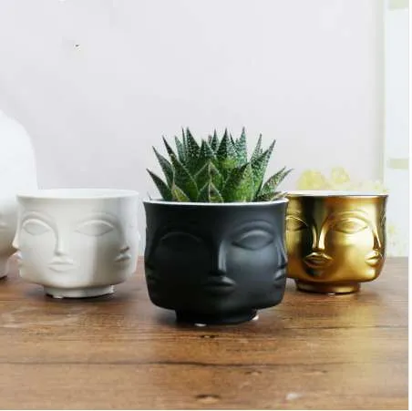 Vaso da fiori a forma di viso – Grazioso vaso in ceramica per piante grasse, cactus e piante aeree – Esclusivo vaso da fiori a forma di testa, regalo di inaugurazione della