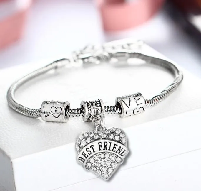 DHL Diamond Love Heart Bracelet Cristal Membre de la famille Maman Fille Grand-mère Enseignant Croyez Foi Espoir Meilleur Ami pour Femmes Cadeau de Noël