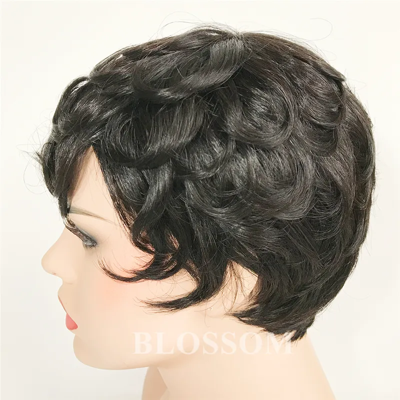 100 Human Hair Short Curly Wigs Hair Short Wavy Wig mycket korta bob peruker för svarta kvinnor afroamerikanska peruker1961522