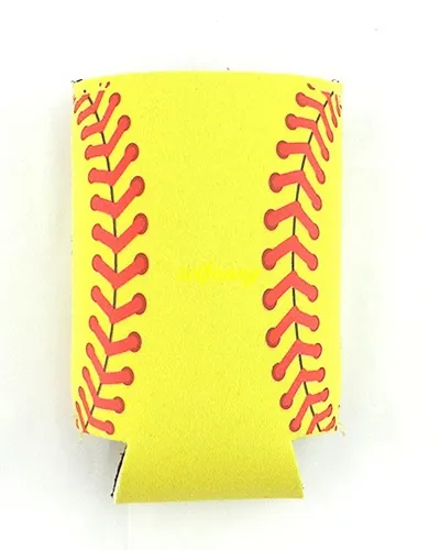 10 stks / partij 10 * 14cm Monogram Neopreen Baseball Can Cooler Houder Case Softball Strings KAN Isolator Cola Bottle Cover Case
