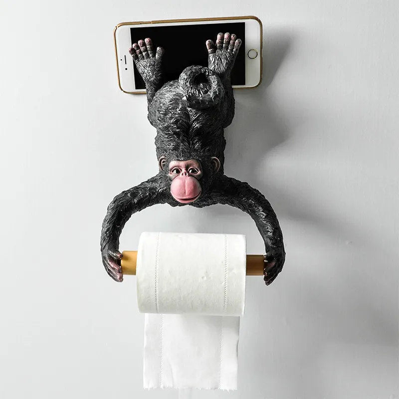 Suporte para lenço de papel higiênico macaco suporte de papel para banheiro europeu à prova d'água quarto suporte de papel em rolo montado na parede com suporte para telefone Des283B