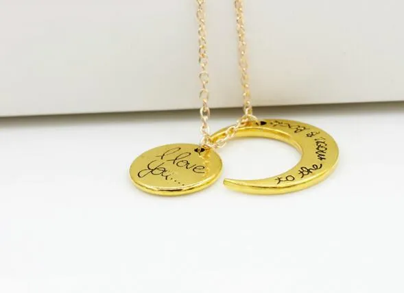 100 pièces mode nouveaux Styles je t'aime à la lune et au dos collier homard fermoir pendentif colliers3619