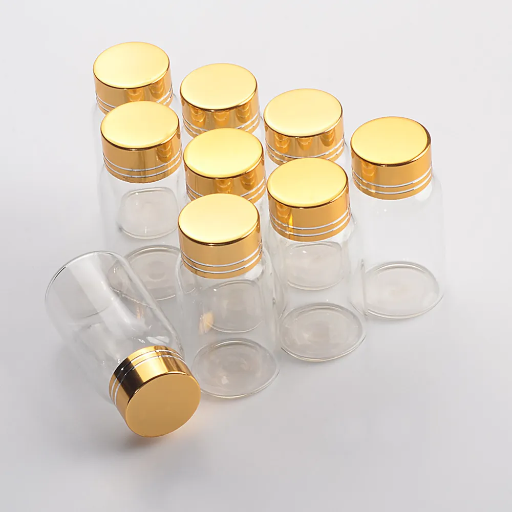 27*50mm 24 pièces 15 ml bouteilles en verre en aluminium vis bouchon doré vide Transparent clair liquide cadeau conteneur souhaitant bouteille pots
