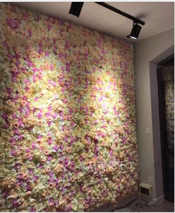 60X40CM Flower Wall 2023 Siden 3D blommig Rose Tracery Wall Kryptering Blommig bakgrund Konstgjorda blommor Kreativ bröllopsscen