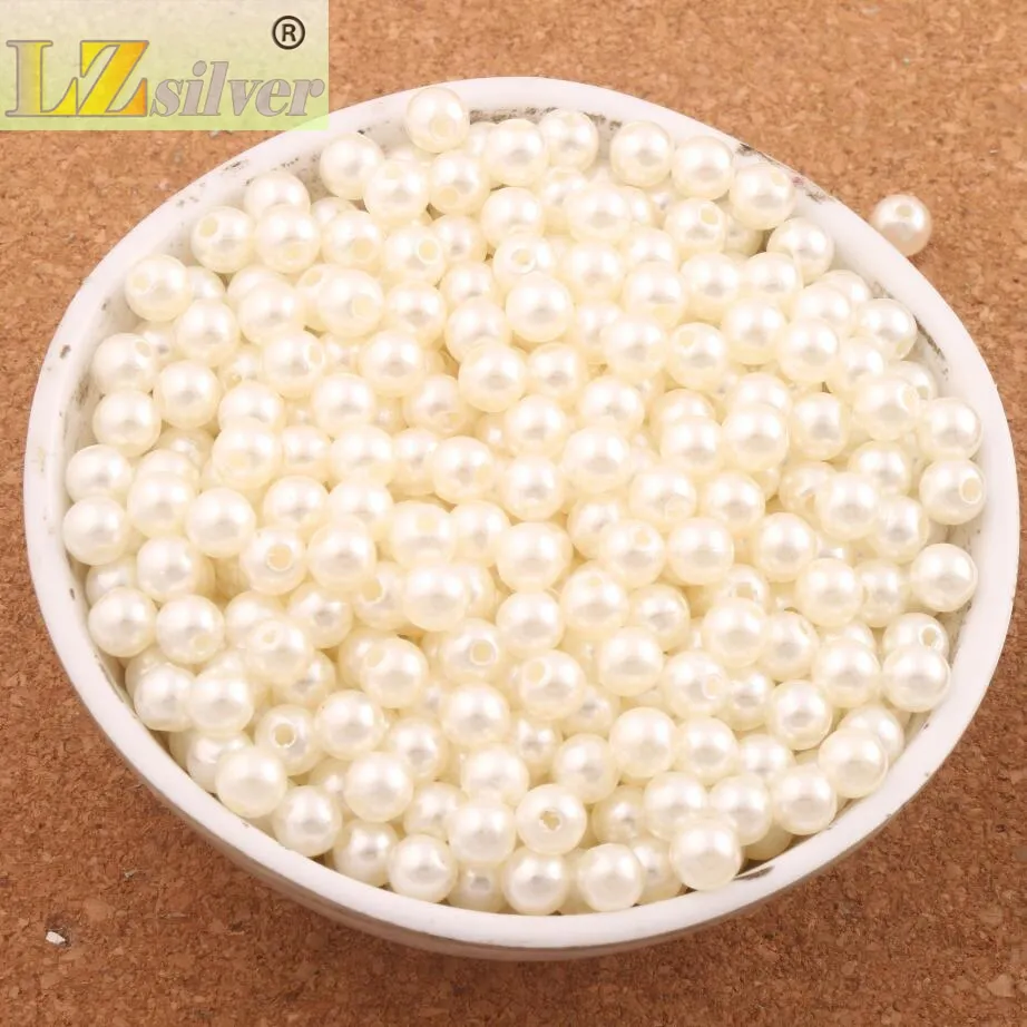 6mm Ivory Round Pearl Charrm Beads Acrylic Loose Bead Plastic Spacers L3121 Hot Jewelry diy