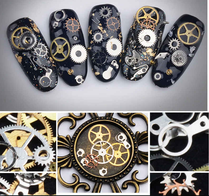 free DHL Nail art Decorations Steam Punk Parts Clocks Studs Gear 3D time Nail Art Wheel Metal Manicure Pedicure DIY Tips Ornaments