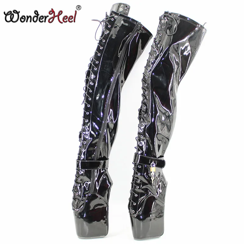 Wonderheel new extreme high heel 7" wedges heel ballet thigh high boot sexy high heels lace up matte leather over the knee boots