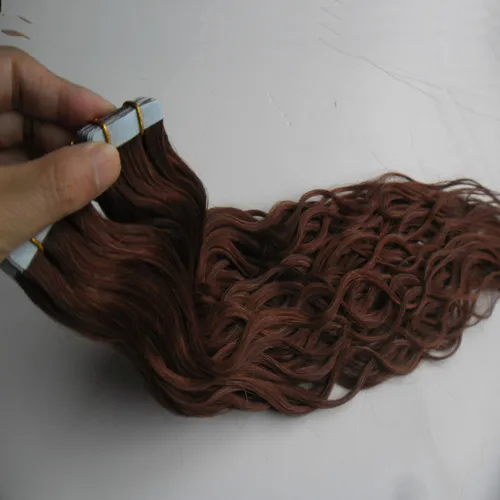 Yuntian 30 Auburn Brown Tape In Human Hair Extensions Natural Wave 100g Skin Weft Tape Hair Extensions