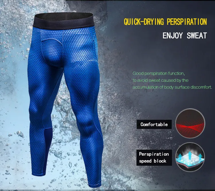 2018 Pantaloni da compressione da uomo Pantaloni sportivi skinny da uomo Palestre Leggings Pantaloni da jogging Pantaloni da allenamento 3D maschili Pantaloni elastici fitness