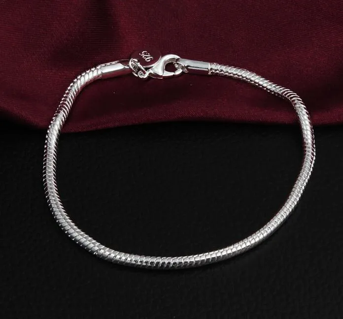 925 Silver Plated Smycken Manschettkedja Charm 3mm Snake Chain Armband Smycken Mode Märke Charm Bangles