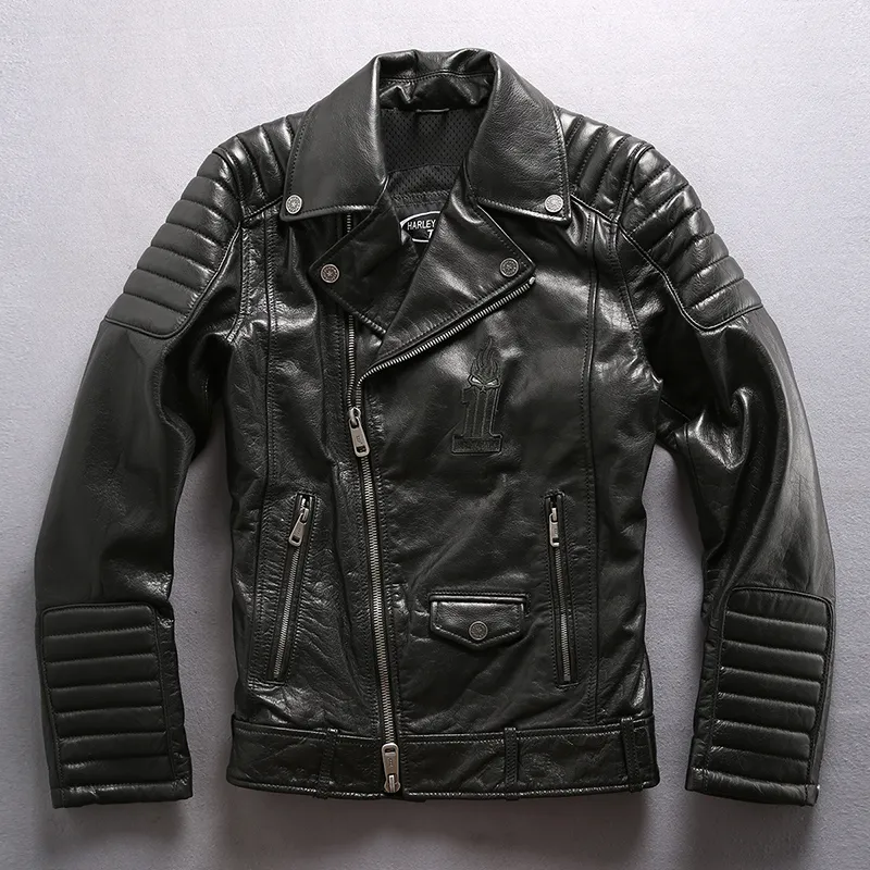 ジャケット・アウター Lounge Lizard Cow leather RIDERS BLACK Mens Stand Collar Leather Motorcycle Jacket Oblique Zipper
