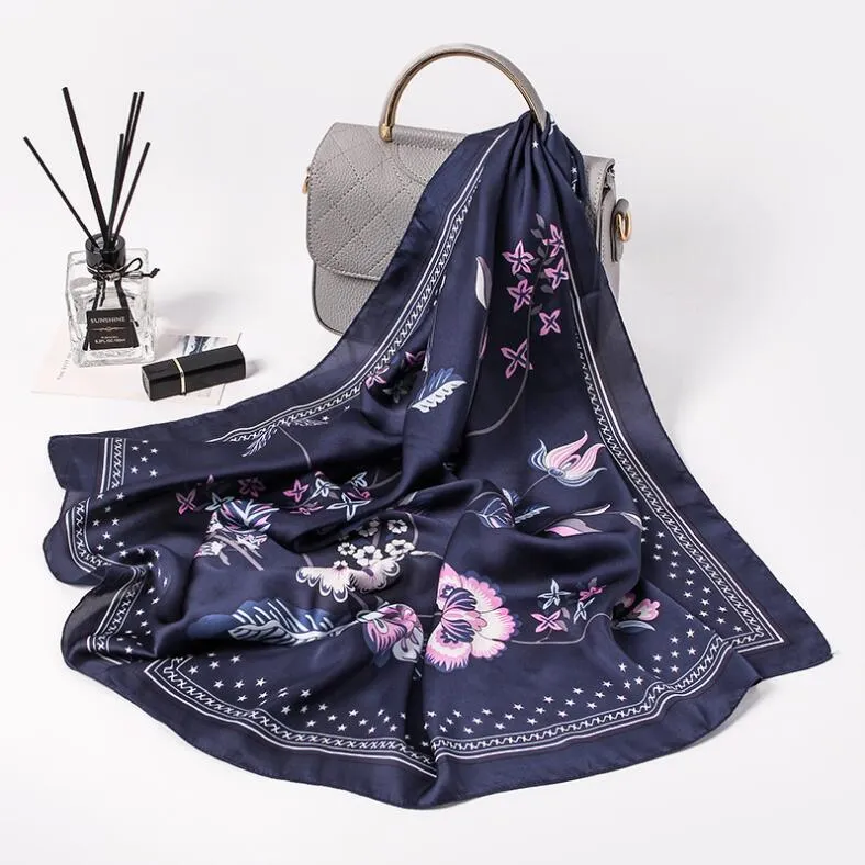 Femmes Bandanas Multifonction Foulard En Soie Satin Petits Châles Carrés Poignée Sac Ruban Dames Bureau Foulard Foulard Nouveau Floral Imprimer