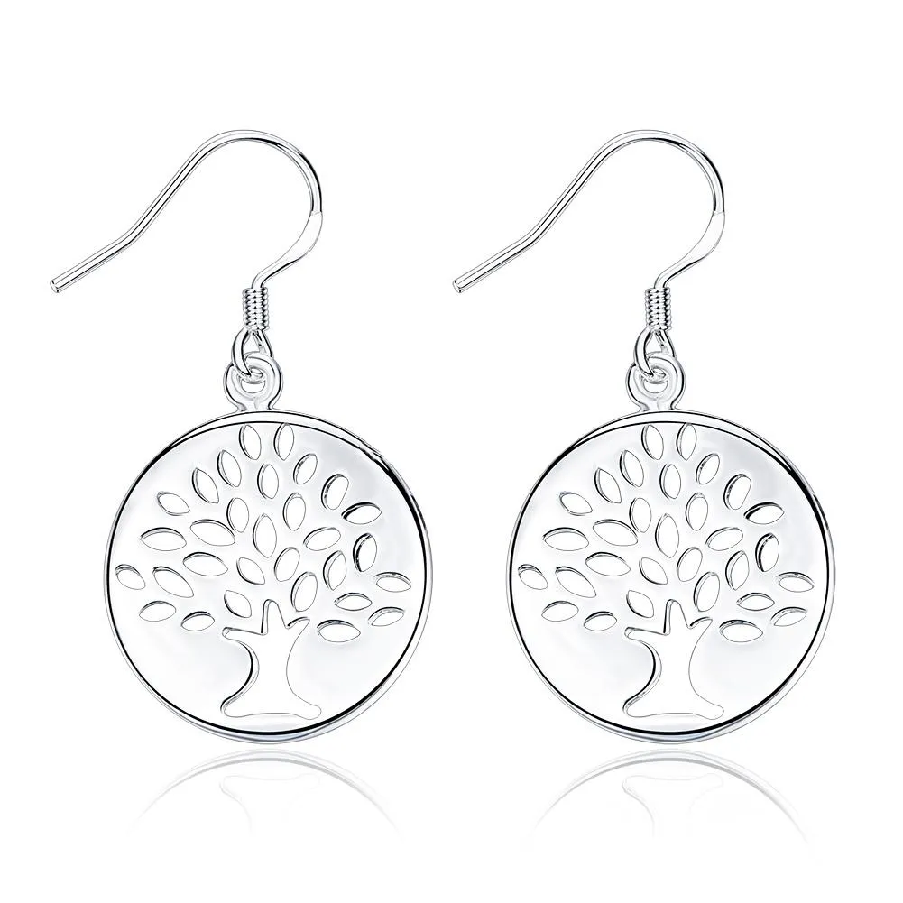 Mode 925 Sterling Silver Plaqué Arbre de vie Boucles d'oreilles Collier Beaux Bijoux Vie vivante Treer Bracelet Cheville pour Femmes Filles