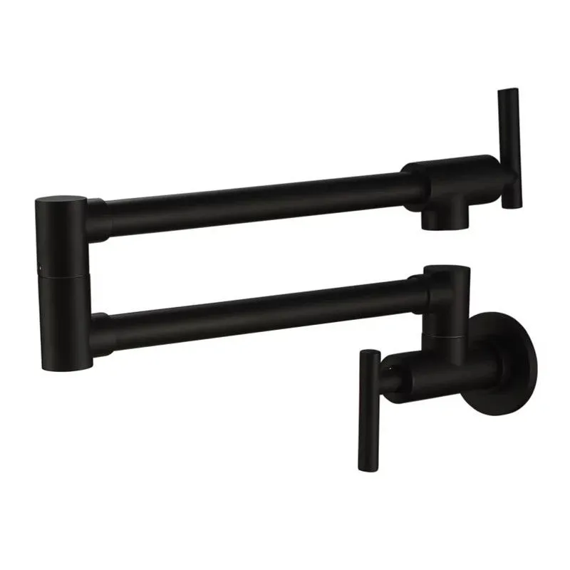 Rolya Grifo de cocina con llenado de ollas negro mate, grifo de fregadero extensible montado en la pared