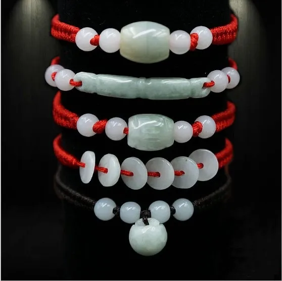 Vente chaude émeraude jade rouge corde bracelet bracelet musclé bracelet tissage à la main bracelets porte-bonheur livraison gratuite
