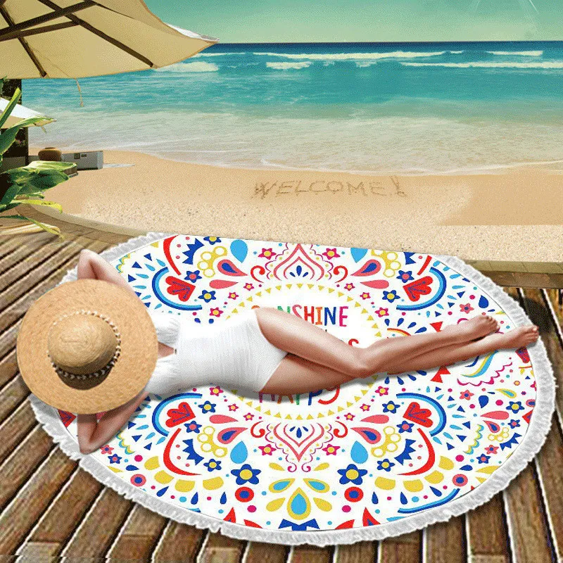 39 Stilar Mode Round Beach Handduk 150cm Picnic Blanket Tryckt Yoga Mat Beach Blanket Badhandduk