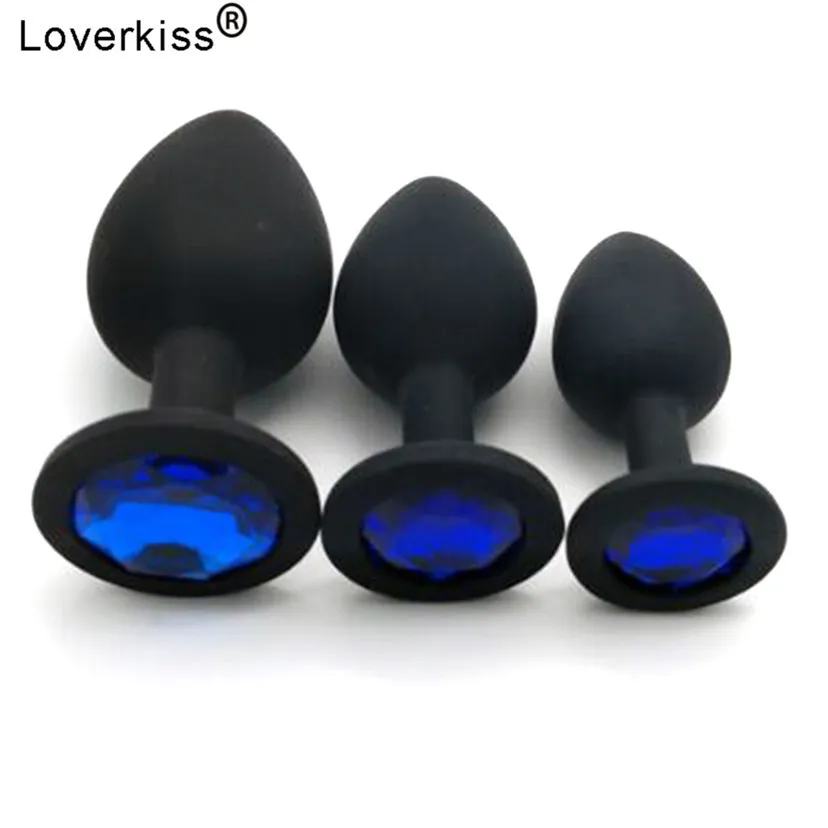 LOVERKISS 3PCS Silicone Anal Plug Butt Plug Set Plated Jeweled Sex Stoppar Vuxenleksaker För Män Kvinnor Anal Trainer för Par Y18100803