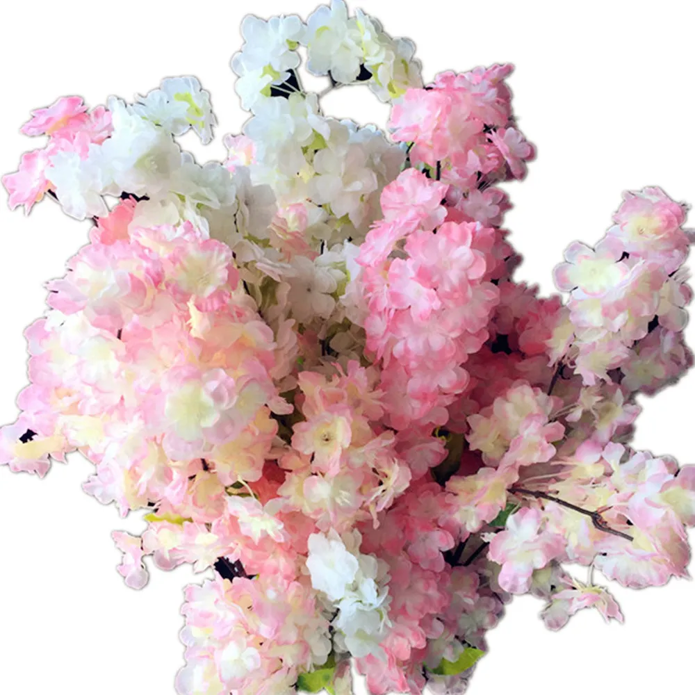 Kunstbloemen Cherry Blossom Stengels Fake Sakura Tree Tak voor Bruiloft Centerpieces Home Party Decoratieve bloem Vijf kleuren