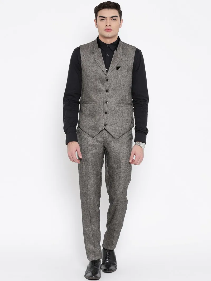 Abito da uomo grigio a due pezzi di alta qualità Abiti slim fit uomo Pantalone e gilet da sposo economici a cinque bottoni