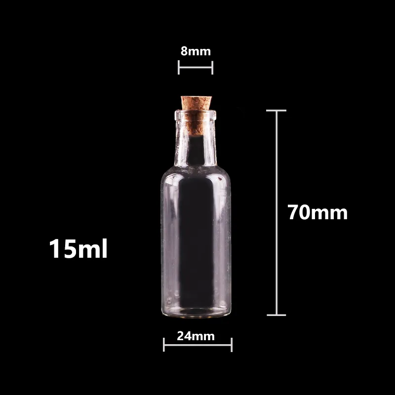 15 ml tamanho 24 * 70 * 8mm Transparente De Vidro Desejando Garrafas com rolha de cortiça frascos de especiarias vazias frascos de presente de casamento de Natal