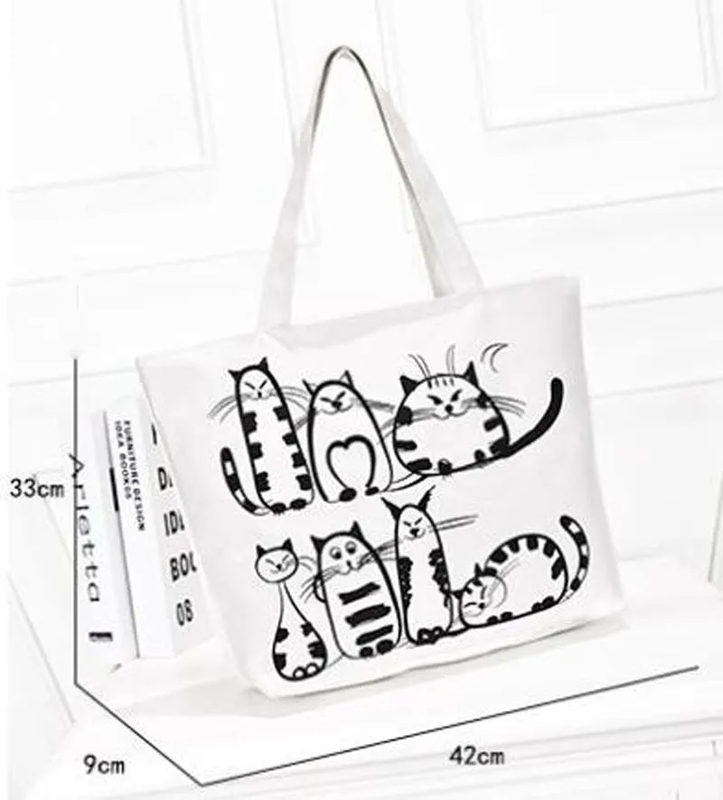 Borsa la spesa da 50 pezzi carini molti gatti stampe tela borse di moda da donna borse le spalle casual protezione ambientale