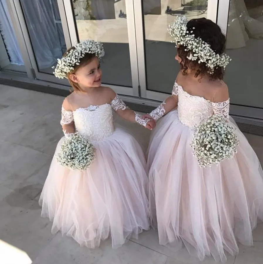 Lace off the shoulder flower girl dress 2025