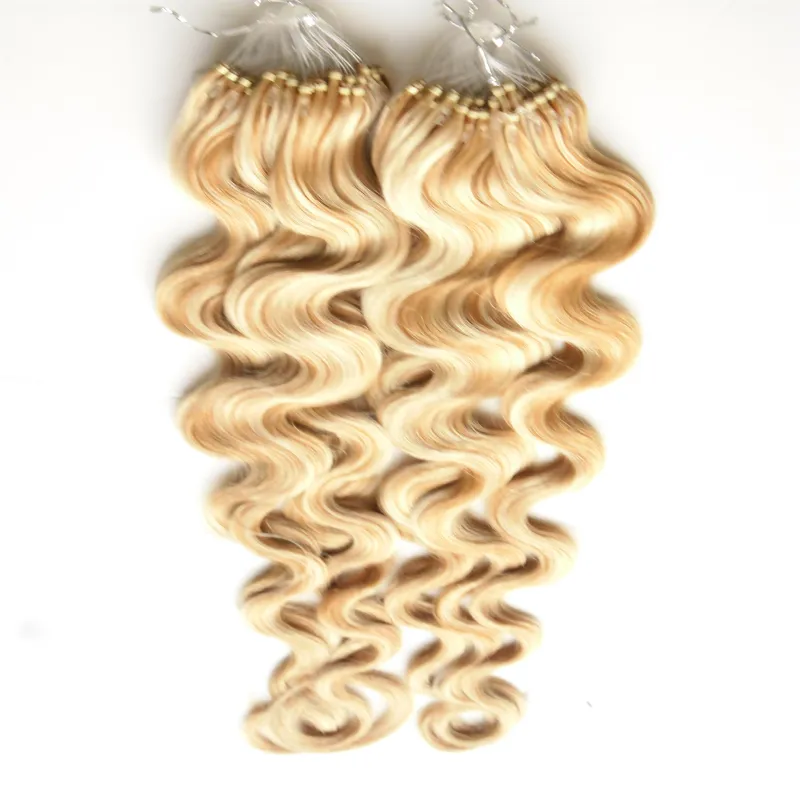 Couleur de P27 / 613 Virgin Malaisien Body Loop Loop Coiffure Micro Bague Cheveux 200g 100% Micro Bead Liens Machine fabriqué Remy Hair Extension