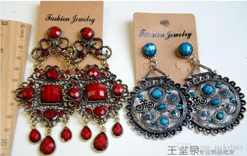 Karışık stilleri Vintage Bohemian uzun dangle küpe galzed taş reçine bronz püskül Avize Küpe kadın moda takı Için toplu