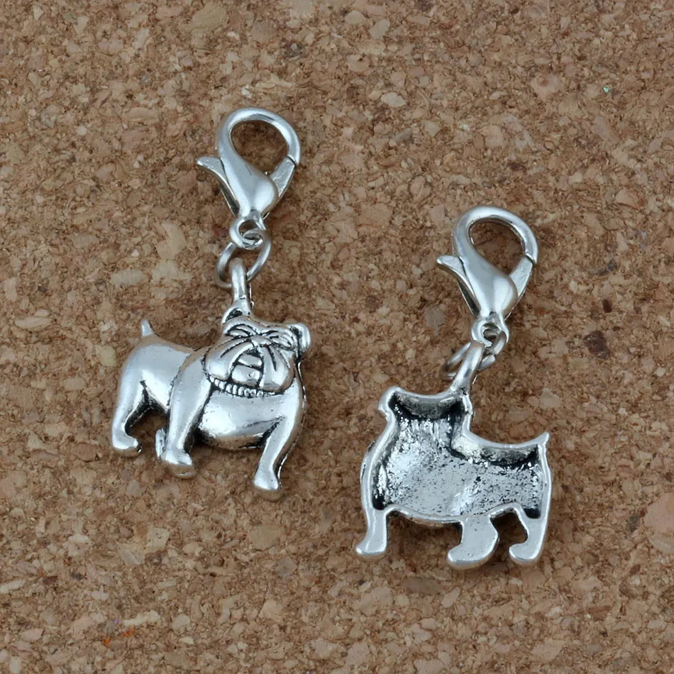 MIC 100 Pz Lega d'Argento Antico Simpatico Bulldog Charms Perline con Chiusura a Moschettone Bracciale con Ciondoli 13 x 31mm Gioielli Fai da Te A-225b264z