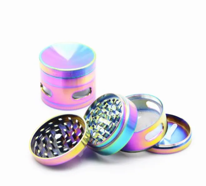 The New Bright Blue Four Layer of Zinc Alloy Concave & Plate Side Window Tobacco Grinder