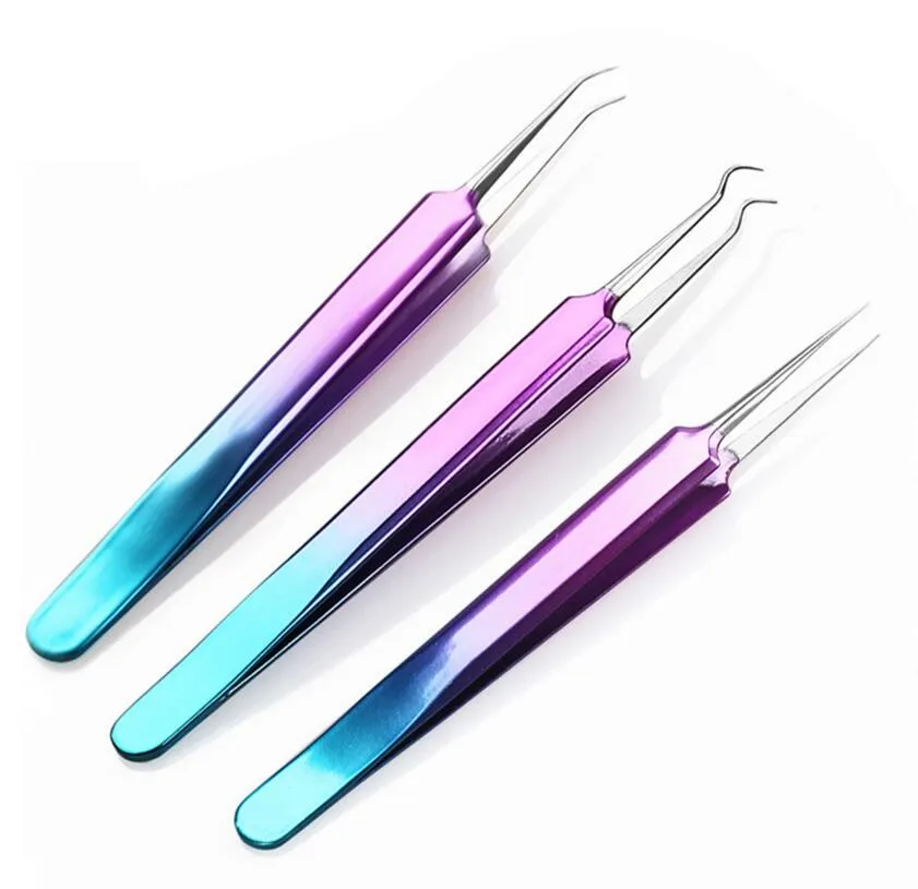 3 SZTUK Ze stali Nierdzewnej Remover Remover Acne Extractor Remover Zestaw Igły Bend Curved Pimple Blemish Tweeezer Twarzy Narzędzie